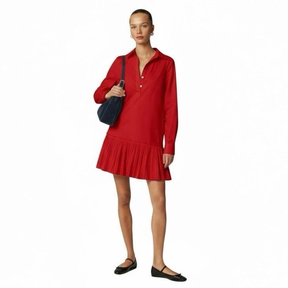 J.CREW Women’s Amelia Red Satin Popover Ruffle Shirt Dress Large